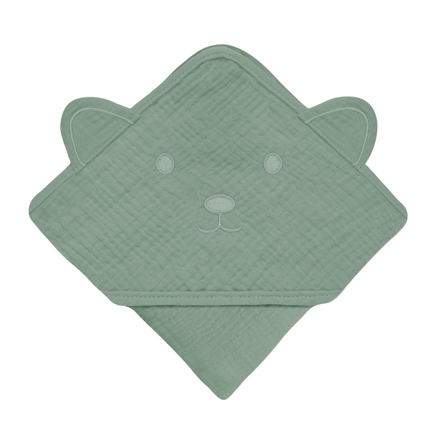 Lionelo - Otroška brisača s kapuco MUSLIN HOODED TOWEL Zelena gozd