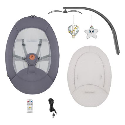 Lionelo - Otroška gugalnica z melodijo RINA 4xAA Betonsko siva + daljinski upravljalnik