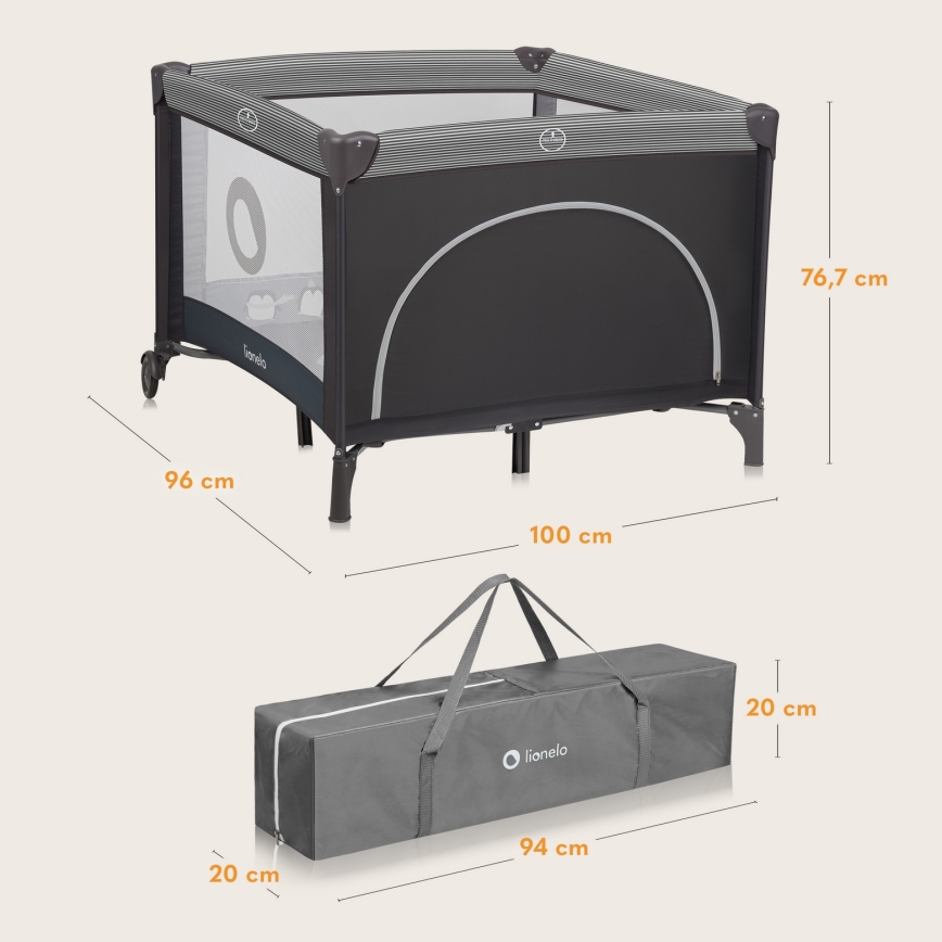 Lionelo - Otroška igralna ograja BONNIE Grey Scandi