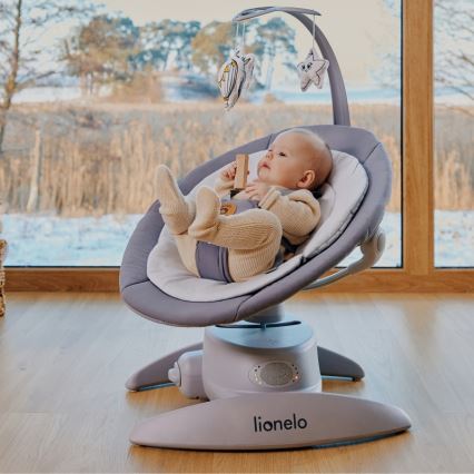 Lionelo - Otroška zibka z melodijo MELL Grey Stone 4xAA + daljinski upravljalnik