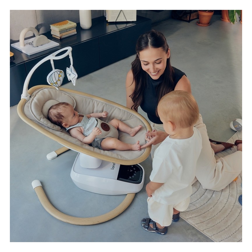 Lionelo - Otroška zibka z melodijo OLIVIA bež naravna + daljinski upravljalnik