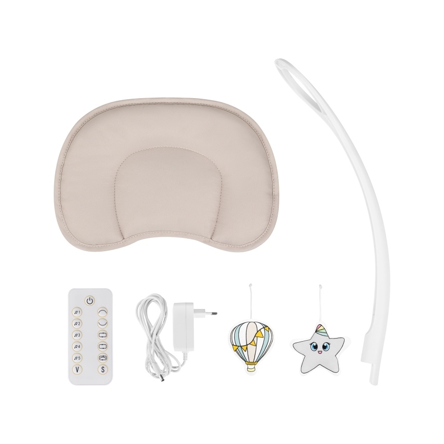 Lionelo - Otroška zibka z melodijo OLIVIA bež naravna + daljinski upravljalnik