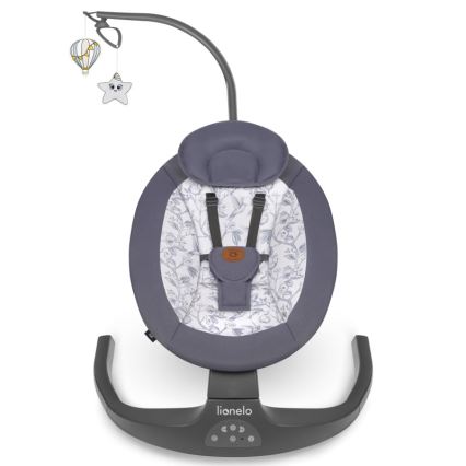 Lionelo - Otroška zibka z melodijo RALF 4xAA siva-bela + daljinski upravljalnik
