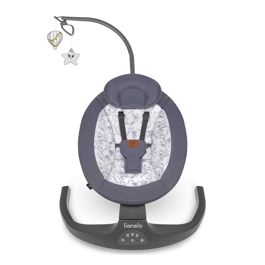 Lionelo - Otroška zibka z melodijo RALF 4xAA siva-bela + daljinski upravljalnik
