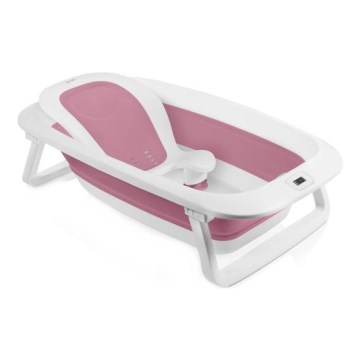 Lionelo - Otroška zložljiva kadica s termometrom BABY BUBBLE 2x LR44 Rožnata magnolija