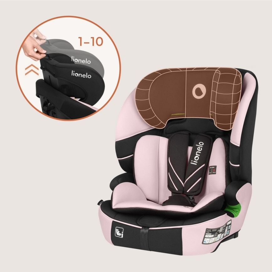 Lionelo - Otroški avtosedež LEVI FIX i-Size 76-150 cm Pink Baby