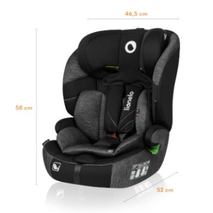 Lionelo - Otroški avtosedež LEVI ONE i-Size 76-150 cm v črni/sivi barvi