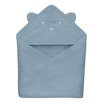Lionelo - Otroški brisača s kapuco MUSLIN HOODED TOWEL Siva neba