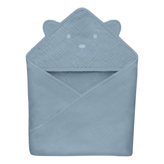Lionelo - Otroški brisača s kapuco MUSLIN HOODED TOWEL Siva neba
