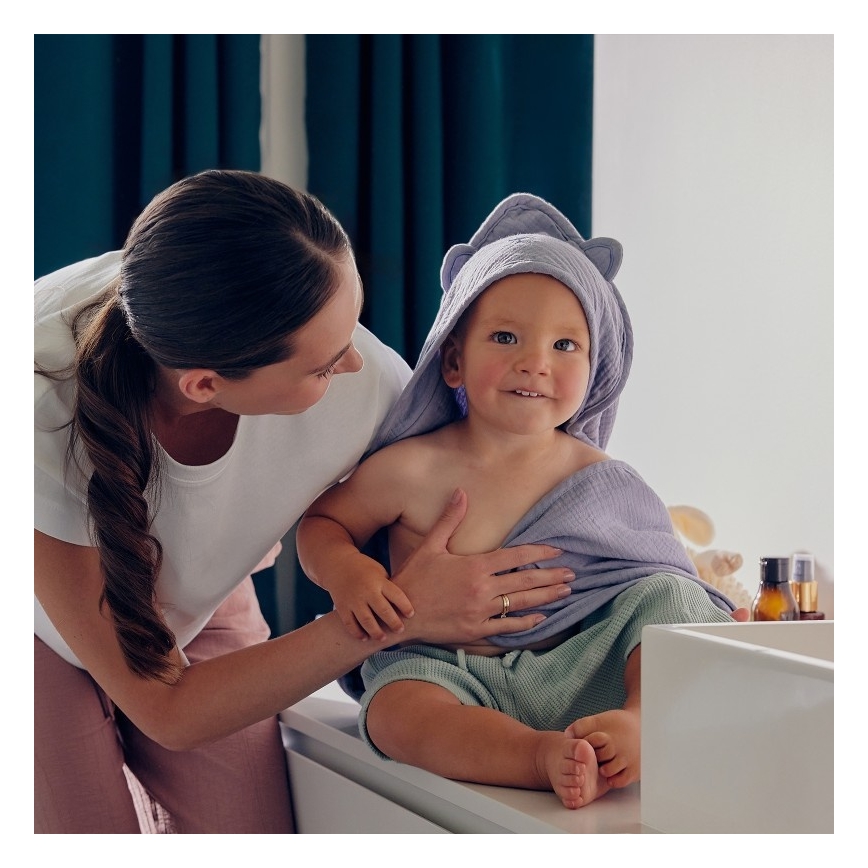 Lionelo - Otroški brisača s kapuco MUSLIN HOODED TOWEL Siva neba