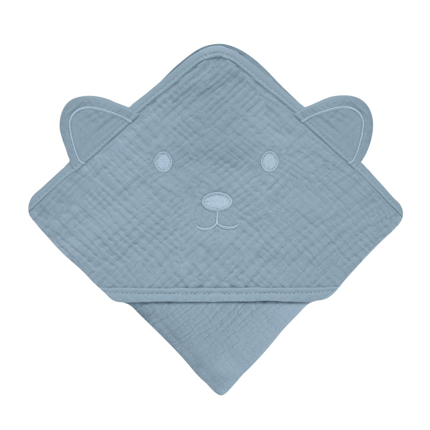 Lionelo - Otroški brisača s kapuco MUSLIN HOODED TOWEL Siva neba