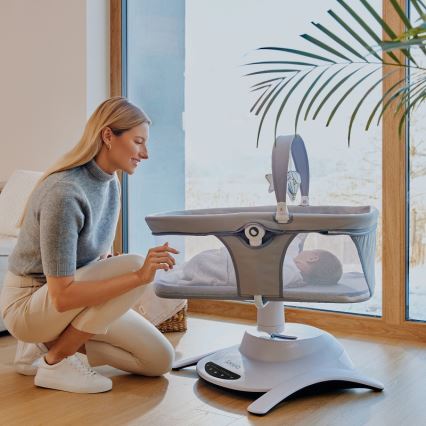 Lionelo - Otroška zibka z melodijo 2v1 BELLA 4xAA betonsko siva + daljinski upravljalnik