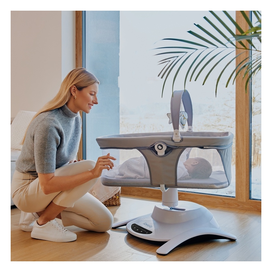 Lionelo - Otroška zibka z melodijo 2v1 BELLA 4xAA betonsko siva + daljinski upravljalnik