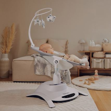 Lionelo - Otroška zibka z melodijo 2v1 BELLA 4xAA betonsko siva + daljinski upravljalnik