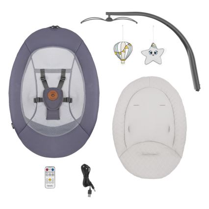 Lionelo - Otroški gugalnik z melodijo RALF 4xAA Grafitno siva + daljinski upravljalnik