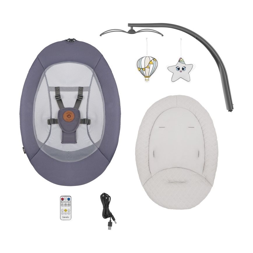 Lionelo - Otroški gugalnik z melodijo RALF 4xAA Grafitno siva + daljinski upravljalnik