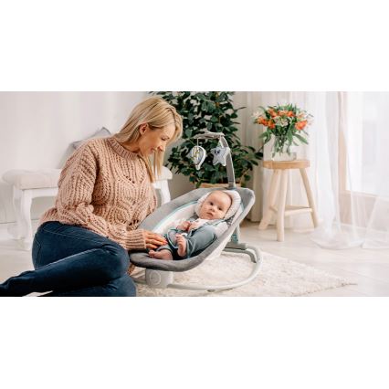 Lionelo - Otroški vibracijski gugalnik s melodijo PASCAL 2xAA siva/turkizna