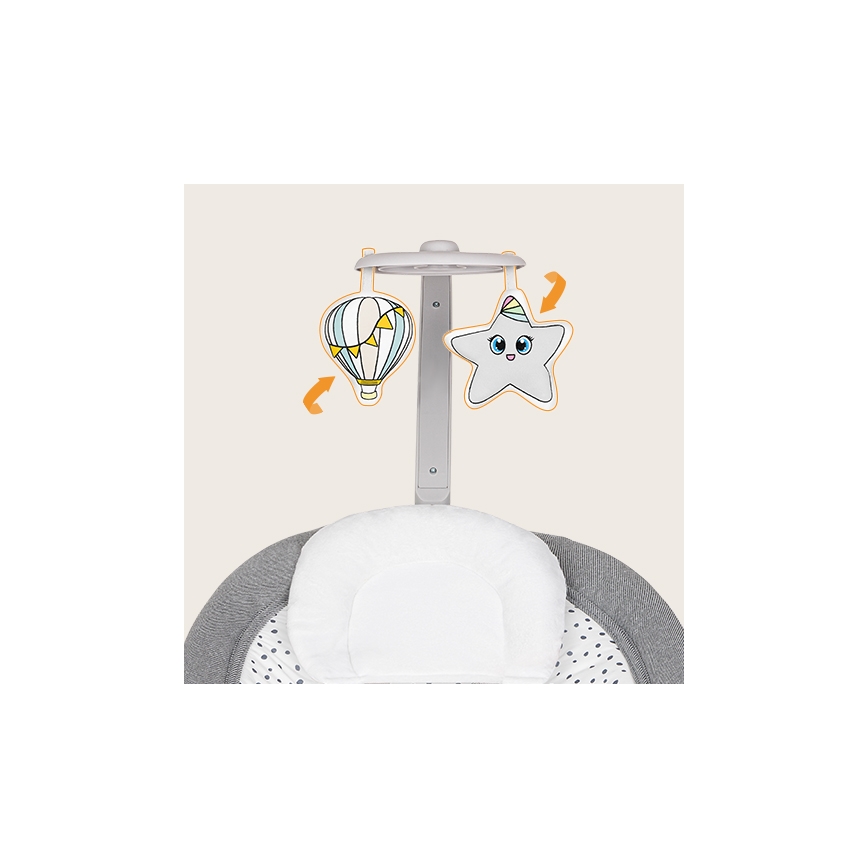 Lionelo - Otroško vibracijsko zibalo z melodijo PASCAL 2xAA sivo