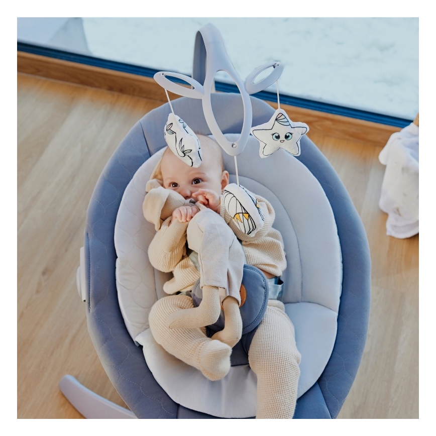 Lionelo - Otroško zibalo z melodijo MELL Grey Stone 4xAA + daljinski upravljalnik