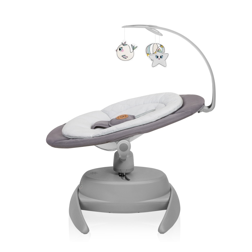 Lionelo - Otroško zibalo z melodijo MELL Grey Stone 4xAA + daljinski upravljalnik