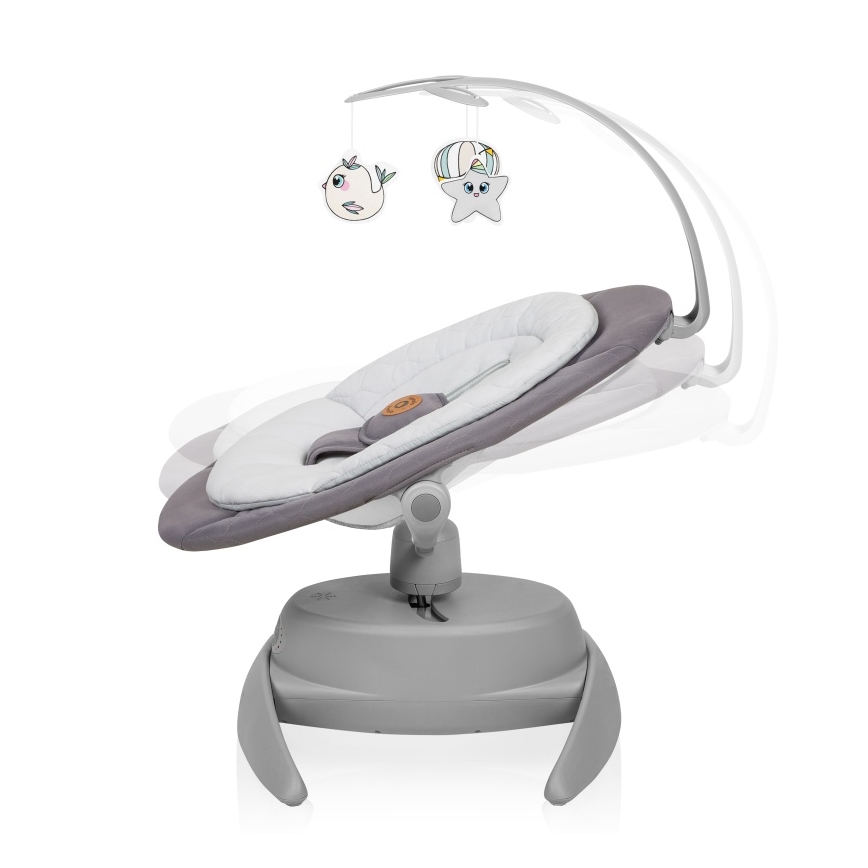 Lionelo - Otroško zibalo z melodijo MELL Grey Stone 4xAA + daljinski upravljalnik