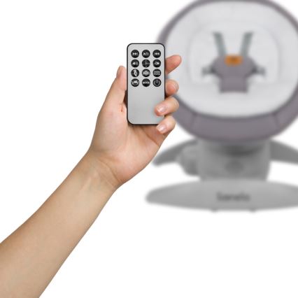 Lionelo - Otroško zibalo z melodijo MELL Grey Stone 4xAA + daljinski upravljalnik