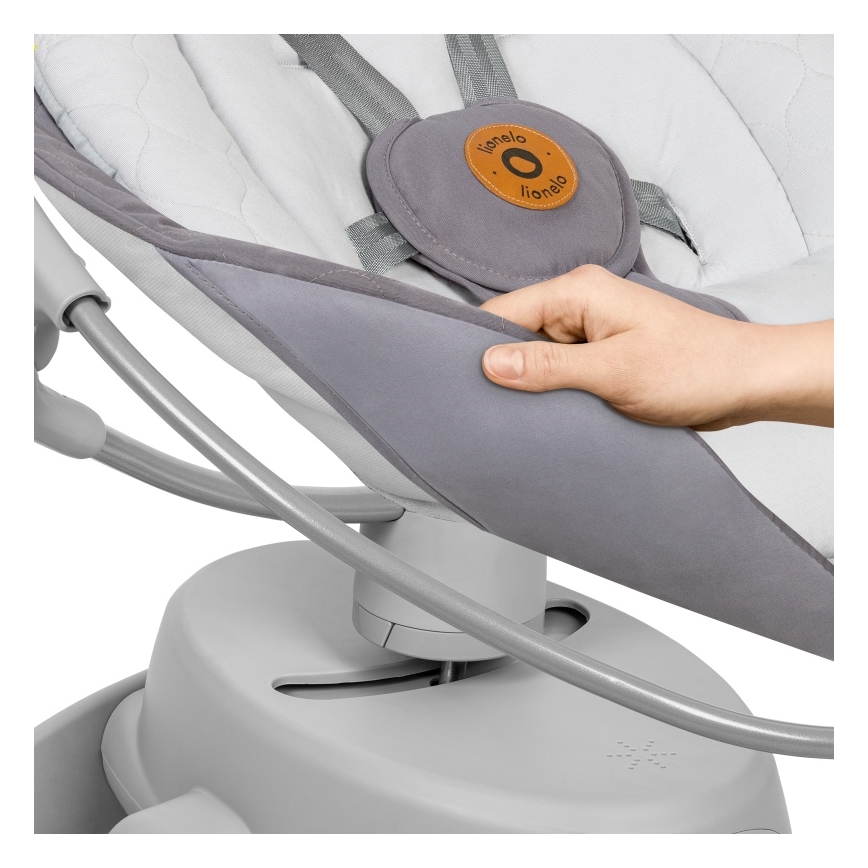 Lionelo - Otroško zibalo z melodijo MELL Grey Stone 4xAA + daljinski upravljalnik