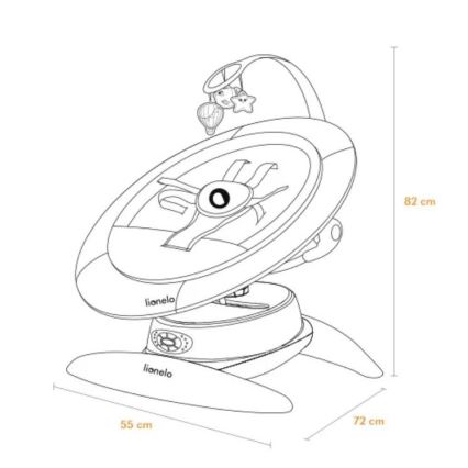 Lionelo - Otroško zibalo z melodijo MELL Grey Stone 4xAA + daljinski upravljalnik