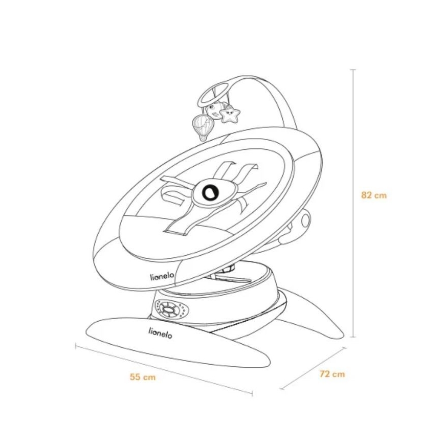 Lionelo - Otroško zibalo z melodijo MELL Grey Stone 4xAA + daljinski upravljalnik