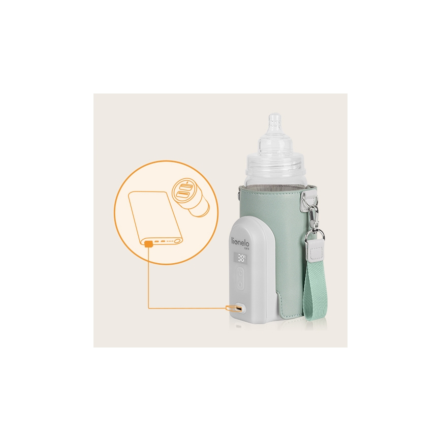 Lionelo - Polnilni grelec za stekleničke THERMUP GO EVO 18W/5V zelena/bela