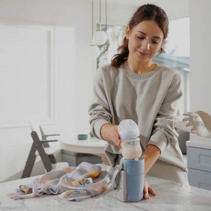 Lionelo - Polnilni grelnik stekleničk THERMUP GO PLUS 10W/5V v modri/sivi barvi