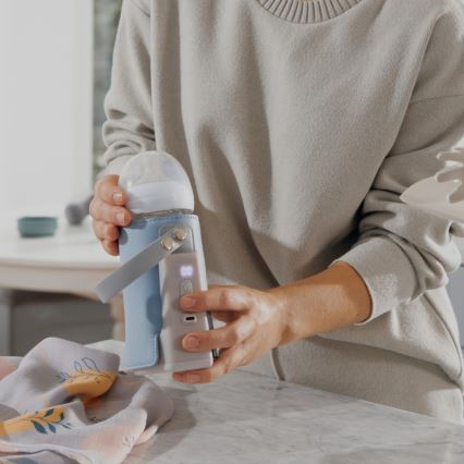 Lionelo - Polnilni grelnik stekleničk THERMUP GO PLUS 10W/5V v modri/sivi barvi