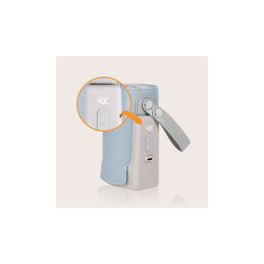 Lionelo - Polnilni grelnik stekleničk THERMUP GO PLUS 10W/5V v modri/sivi barvi