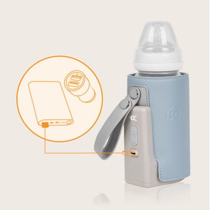 Lionelo - Polnilni grelnik stekleničk THERMUP GO PLUS 10W/5V v modri/sivi barvi