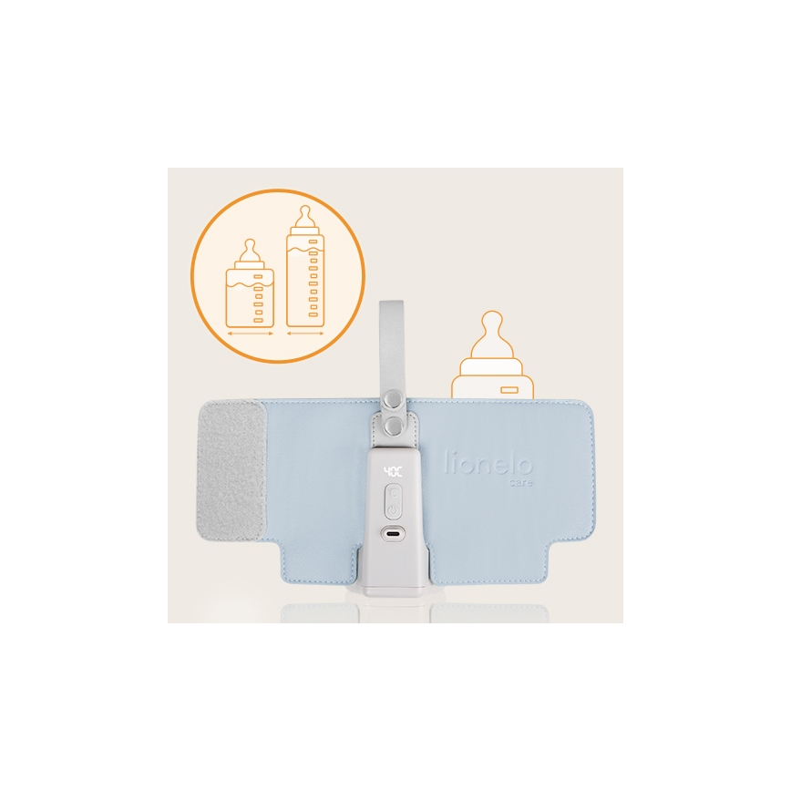 Lionelo - Polnilni grelnik stekleničk THERMUP GO PLUS 10W/5V v modri/sivi barvi