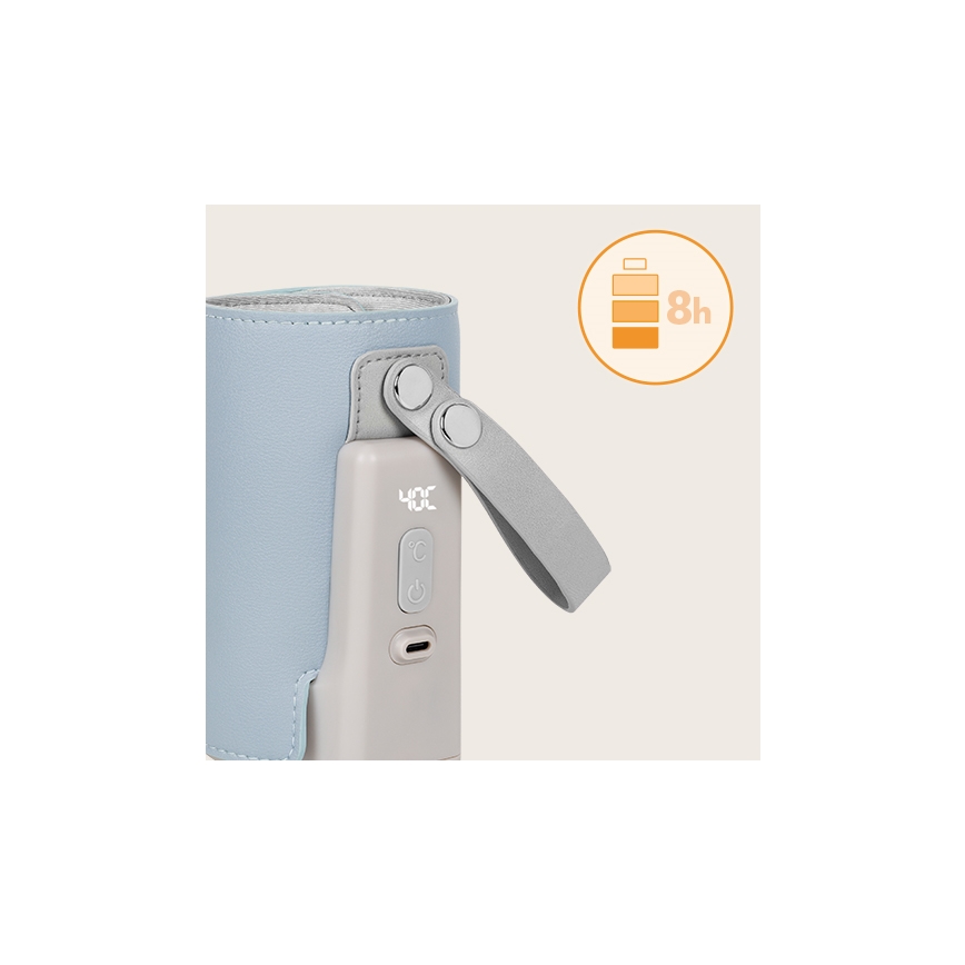 Lionelo - Polnilni grelnik stekleničk THERMUP GO PLUS 10W/5V v modri/sivi barvi