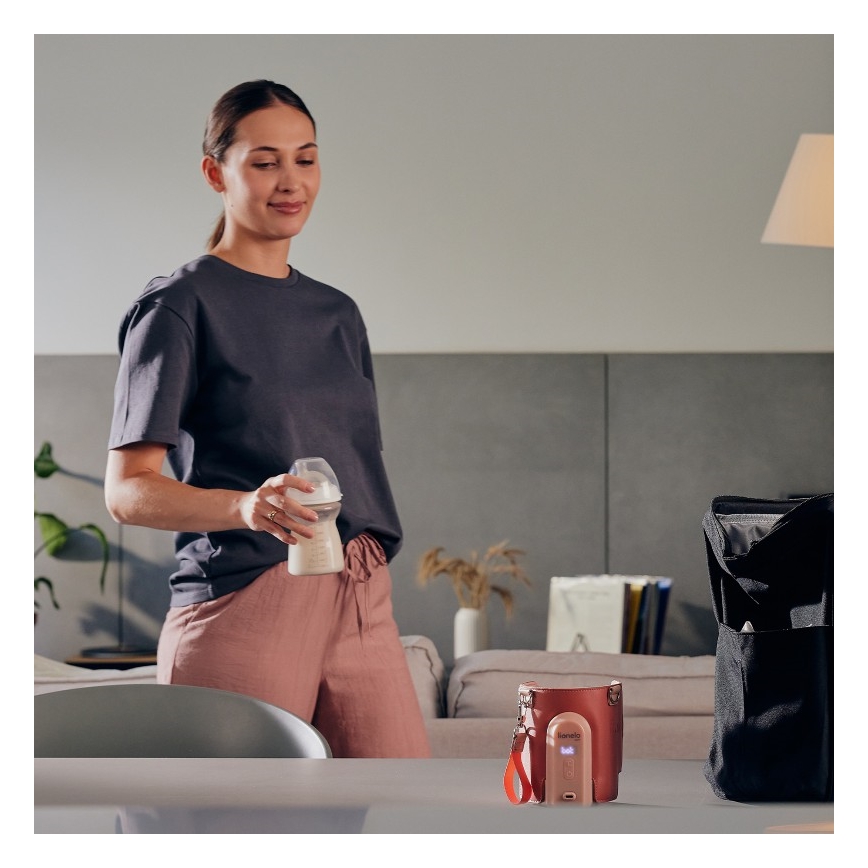 Lionelo - Polnilni grelnik za stekleničke THERMUP GO EVO 18W/5V roza