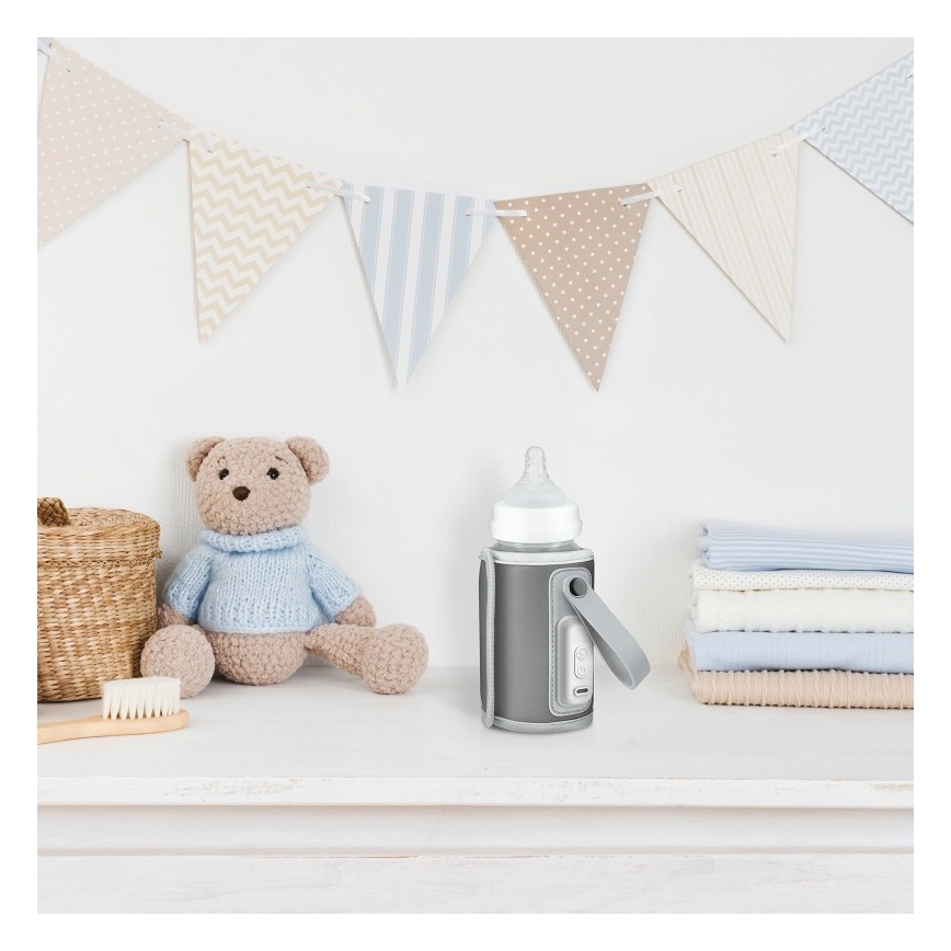 Lionelo - Polnljiv grelnik steklenic THERMUP GO 18W/5V sivo-srebrna