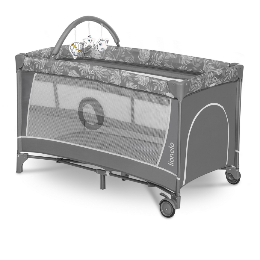 Lionelo - Potovalna posteljica FLOWER Grey Stone