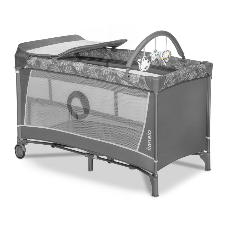 Lionelo - Potovalna posteljica FLOWER Siva Stone