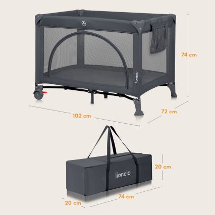 Lionelo - Potovalna posteljica LAURA Grey Concrete