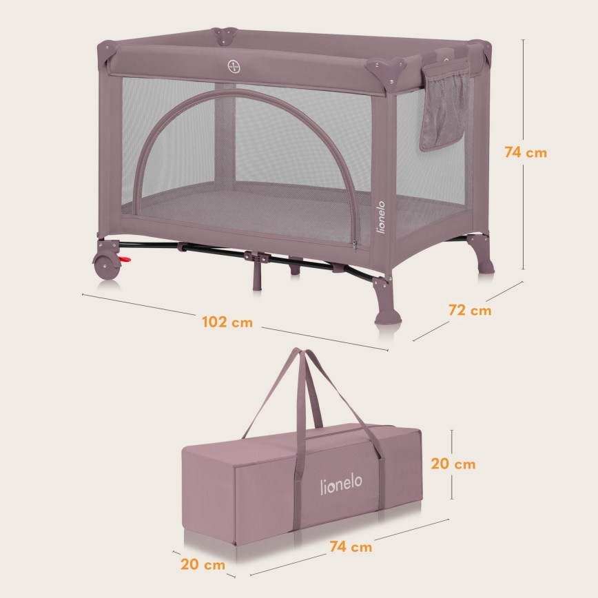 Lionelo - potovalna posteljica LAURA roza nude