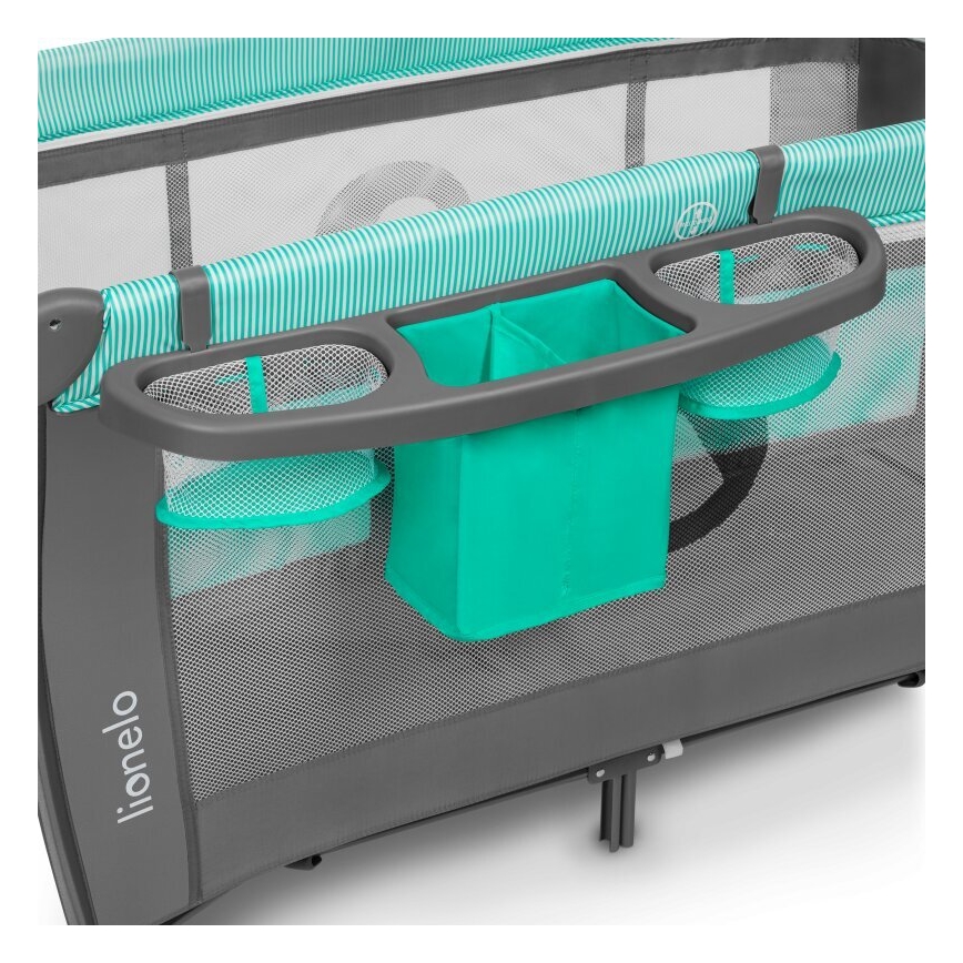 Lionelo - potovalna posteljica SVEN PLUS siva/tirkizna