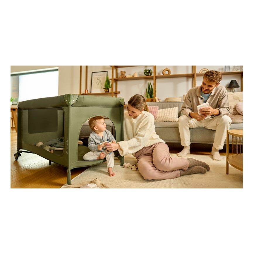Lionelo - Prenosna otroška posteljica JASMIN EASY FOLD, olivno zelena