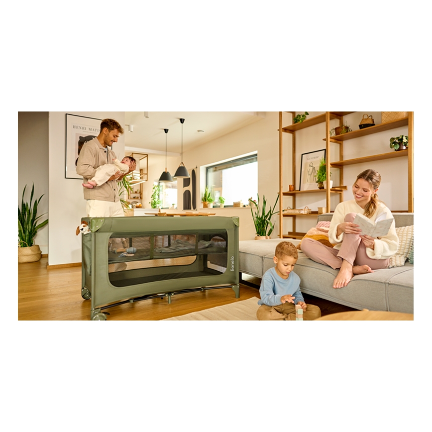 Lionelo - Prenosna otroška posteljica JASMIN EASY FOLD, olivno zelena