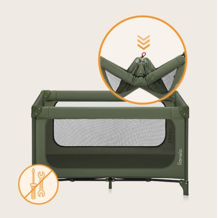 Lionelo - Prenosna otroška posteljica JASMIN EASY FOLD, olivno zelena