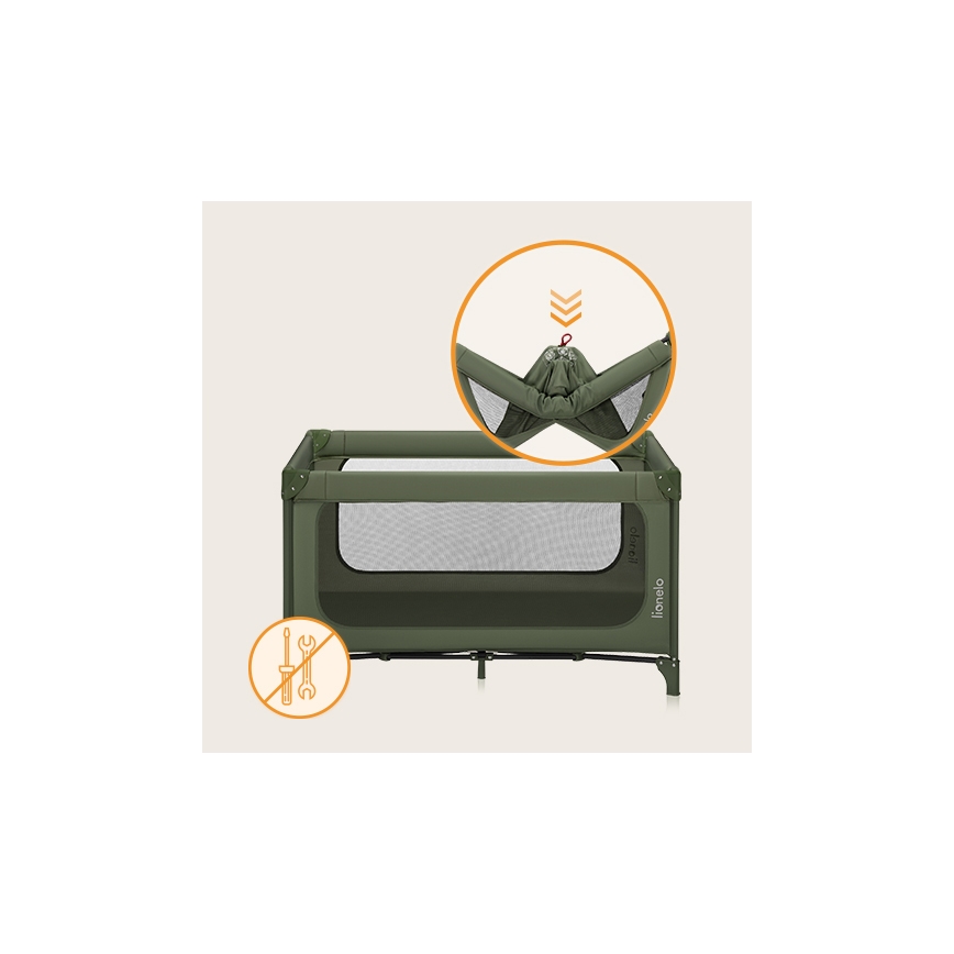 Lionelo - Prenosna otroška posteljica JASMIN EASY FOLD, olivno zelena