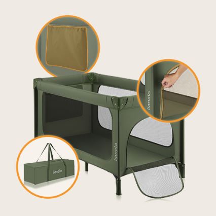 Lionelo - Prenosna otroška posteljica JASMIN EASY FOLD, olivno zelena