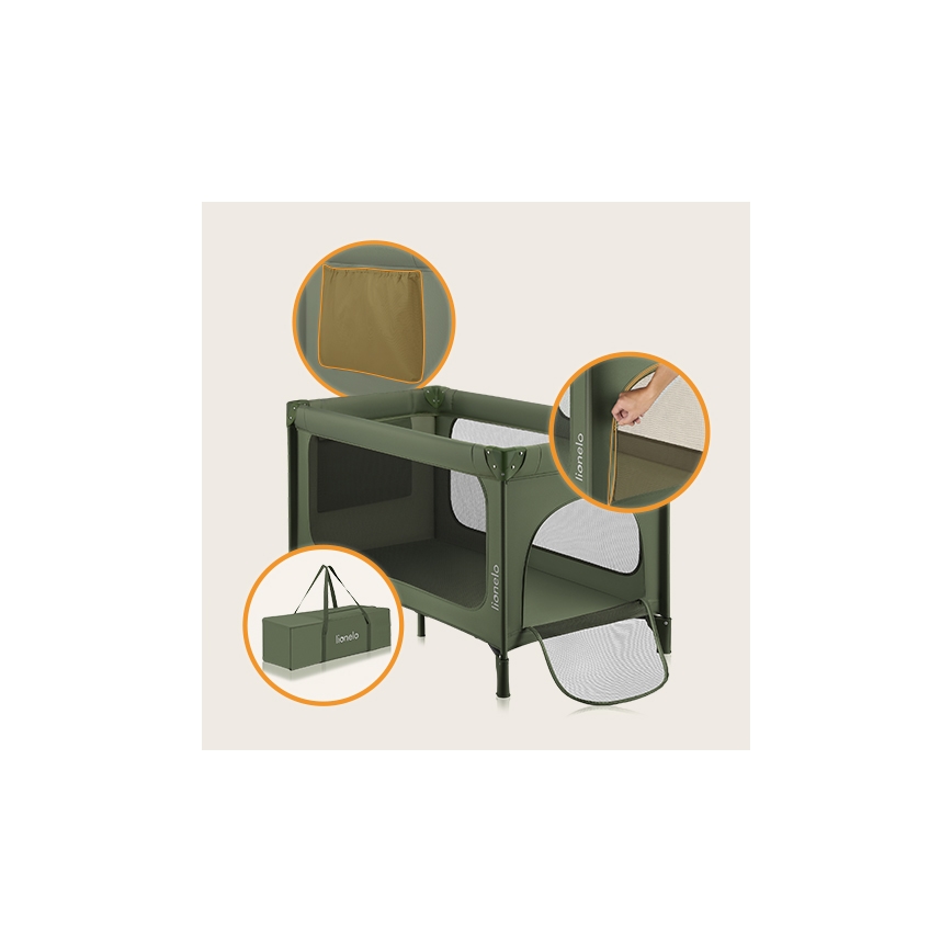 Lionelo - Prenosna otroška posteljica JASMIN EASY FOLD, olivno zelena