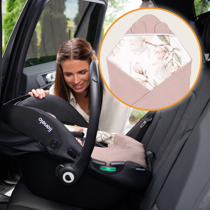 Lionelo - Zavijalna odejica za avtosedež TRAVEL SWADDLE 90x90 cm bež magnolija